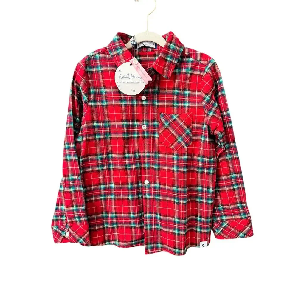 Sweet Honey Red and Green Plaid Flannel Shirt - Boys 8
